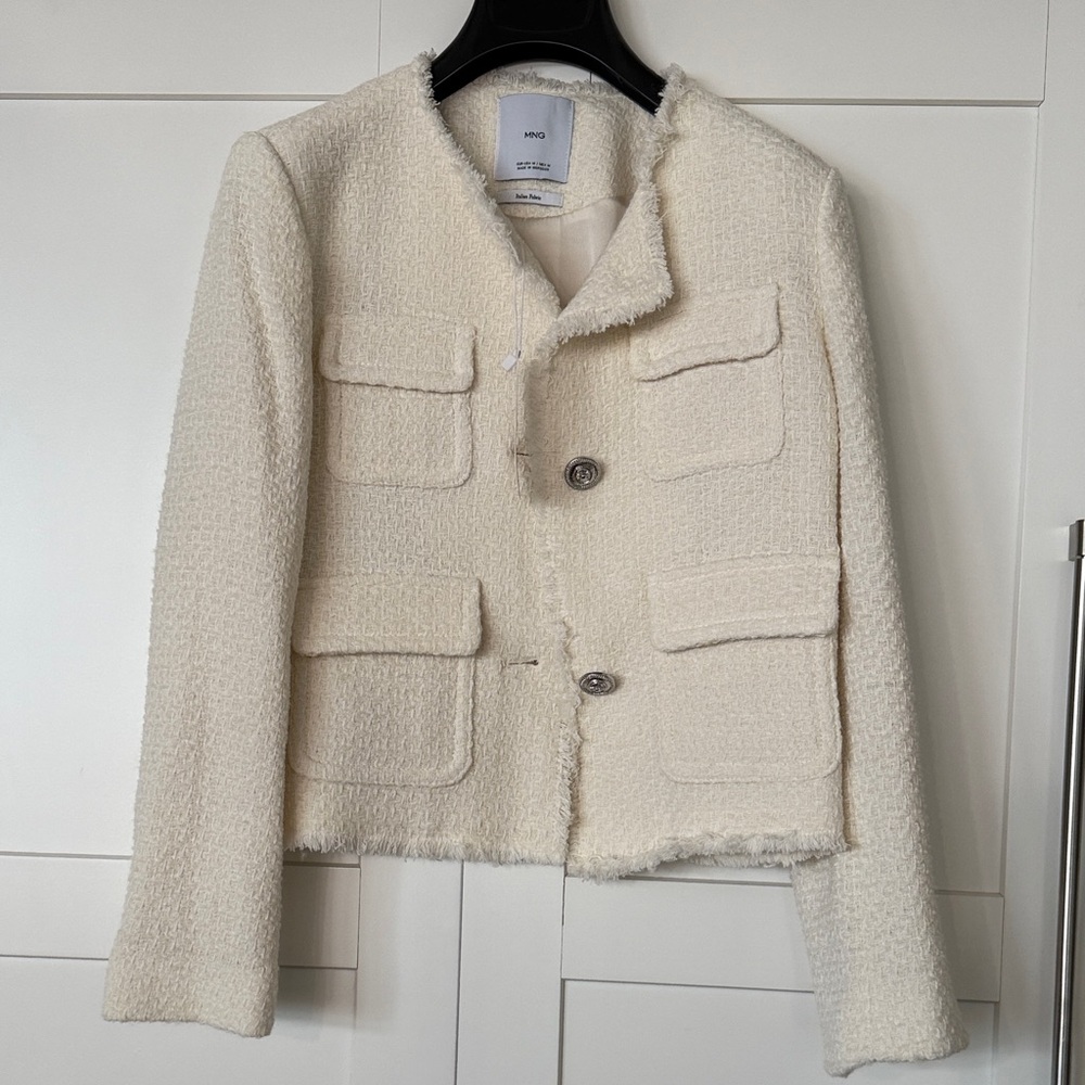 Zara Off-White Textured Blazer with Buttons